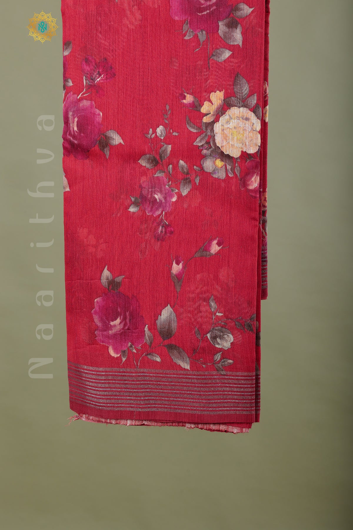 RED - PURE MOONGA TUSSAR WITH DIGITAL PRINTS