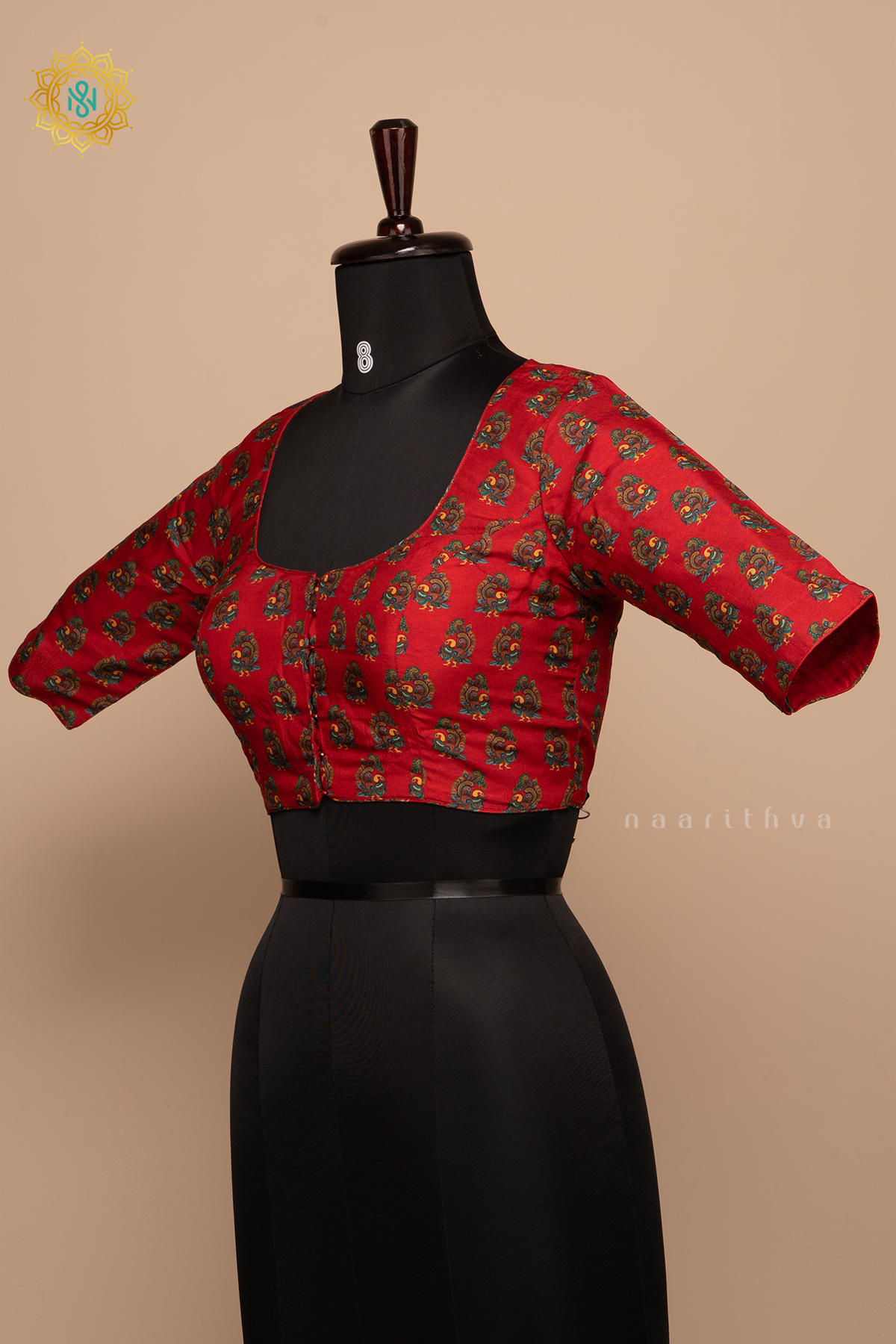 Red - Dola Silk Readymade Blouse Allover Prints On the Body