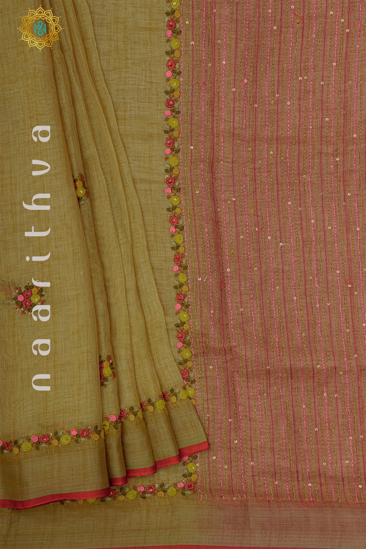 MUSTARD WITH REDDISH PINK - LINEN TISSUE