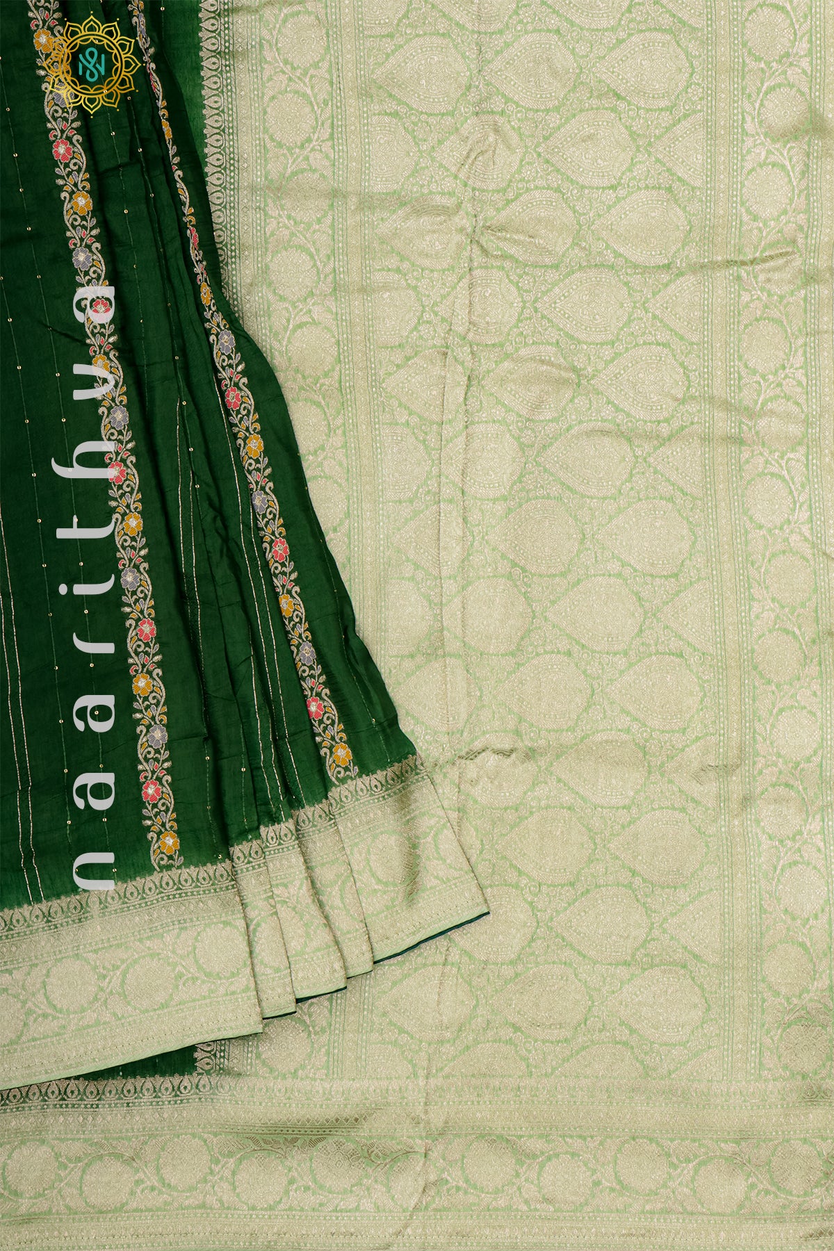 BOTTLE GREEN WITH LIGHT GREEN - DOLA SILK