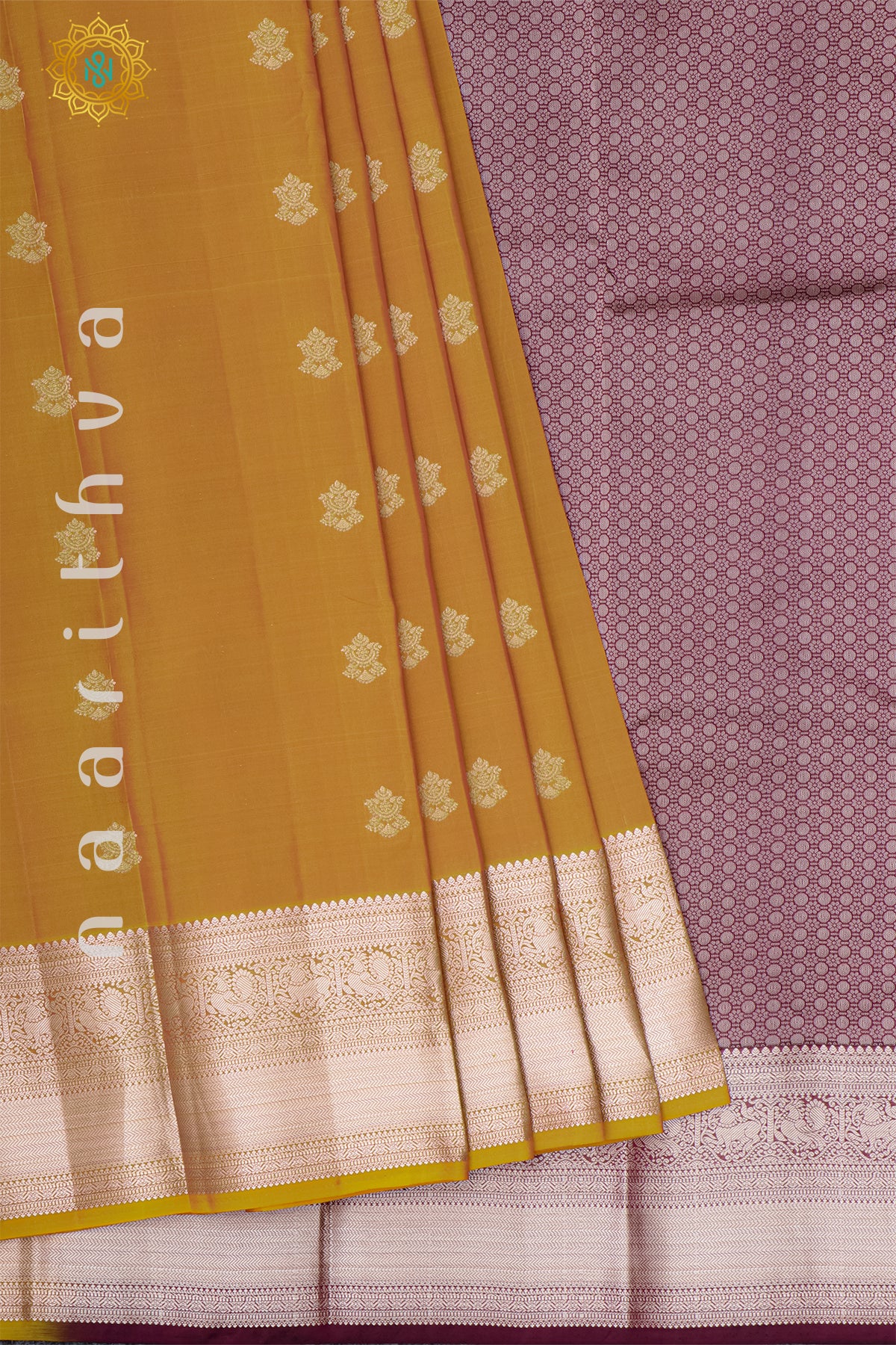 DUAL SHADE OF ORANGE WITH WINE - KANJIVARAM PURE MIX