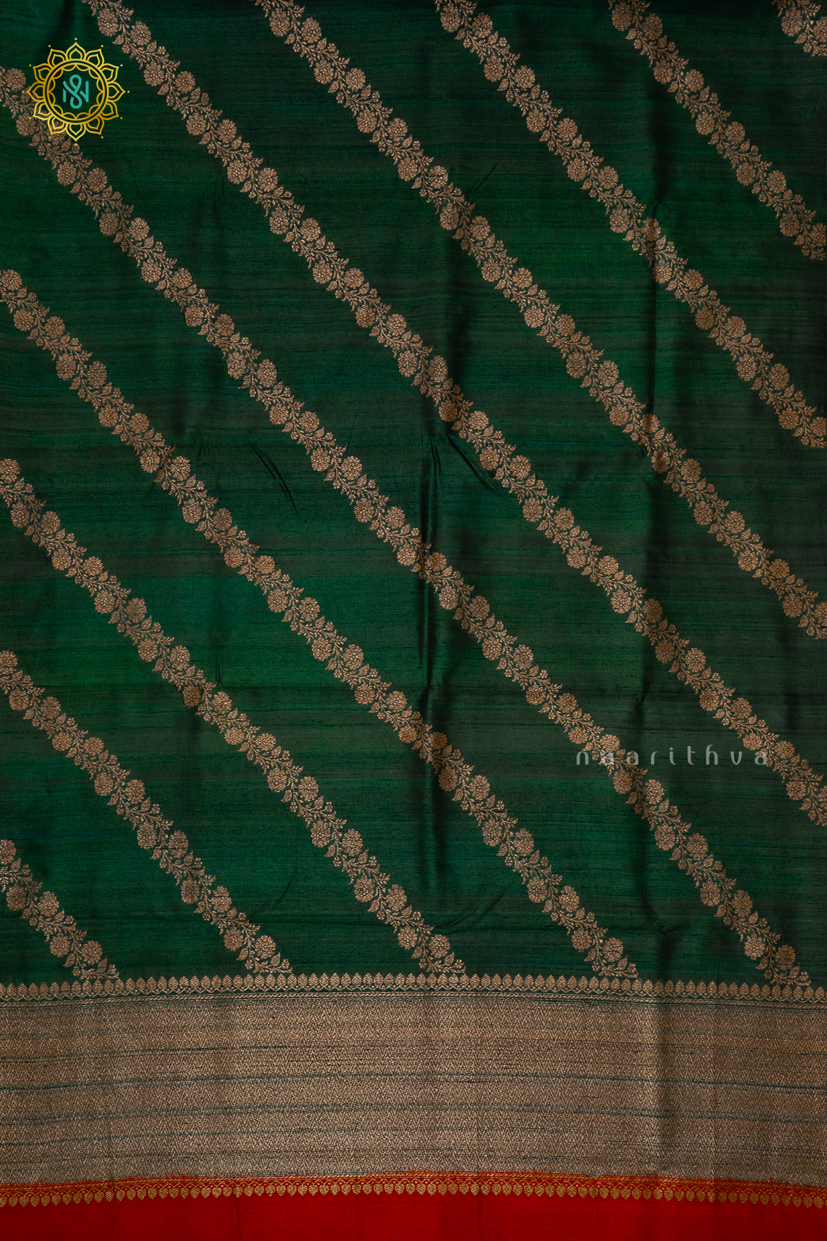 GREEN WITH RED - PURE BANRASI RAW SILK