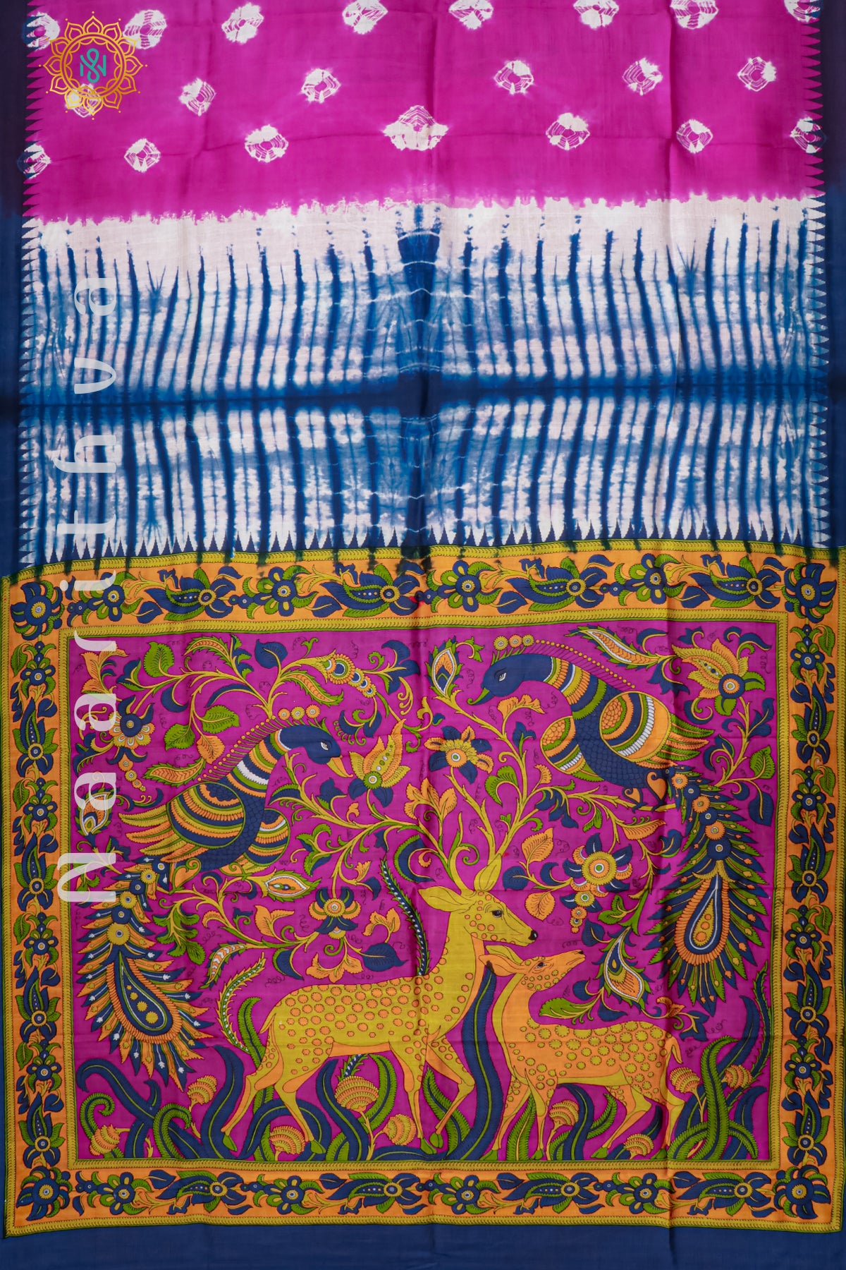 PINK WITH BLUE - PURE MULBERRY SILK WITH DIGITAL PRINT