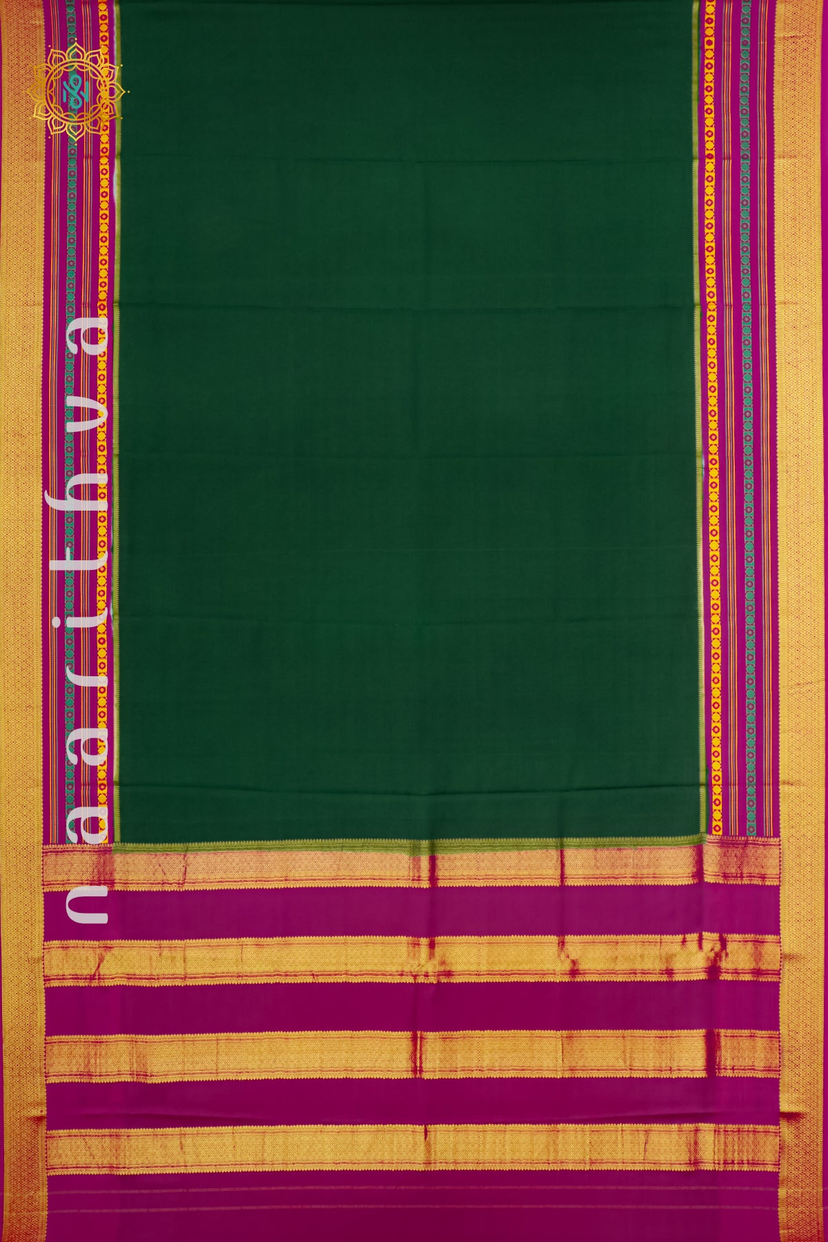 BOTTLE GREEN WITH PINK - PURE MYSORE CREPE SILK