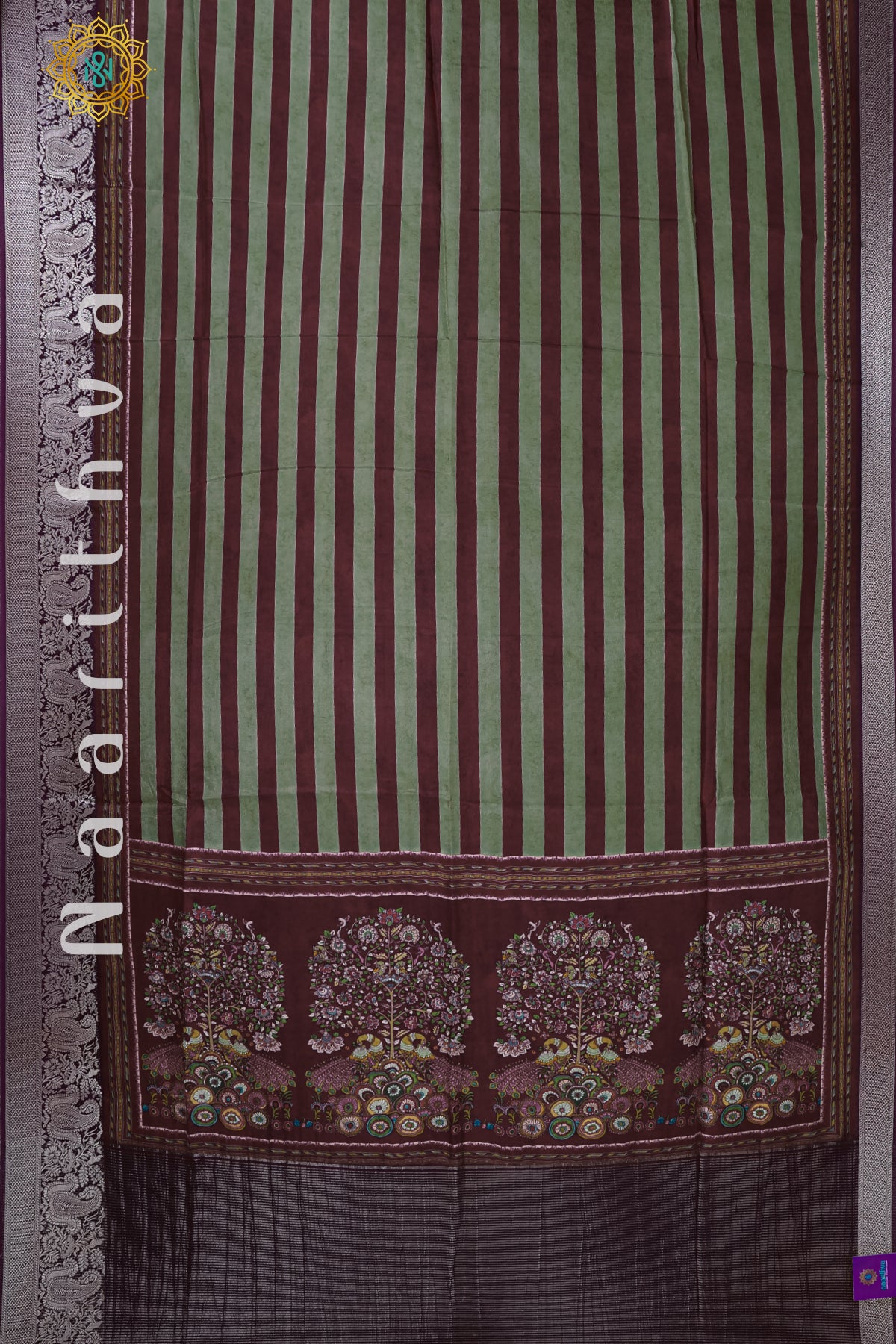 PISTA GREEN WITH WINE - SEMI CREPE SILK