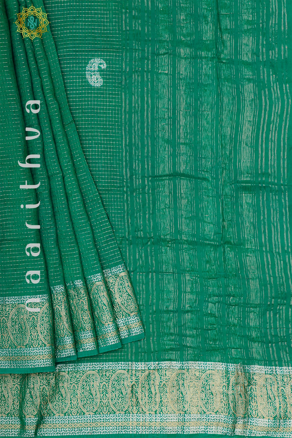 GREEN WITH NAVY BLUE - DOLA SILK