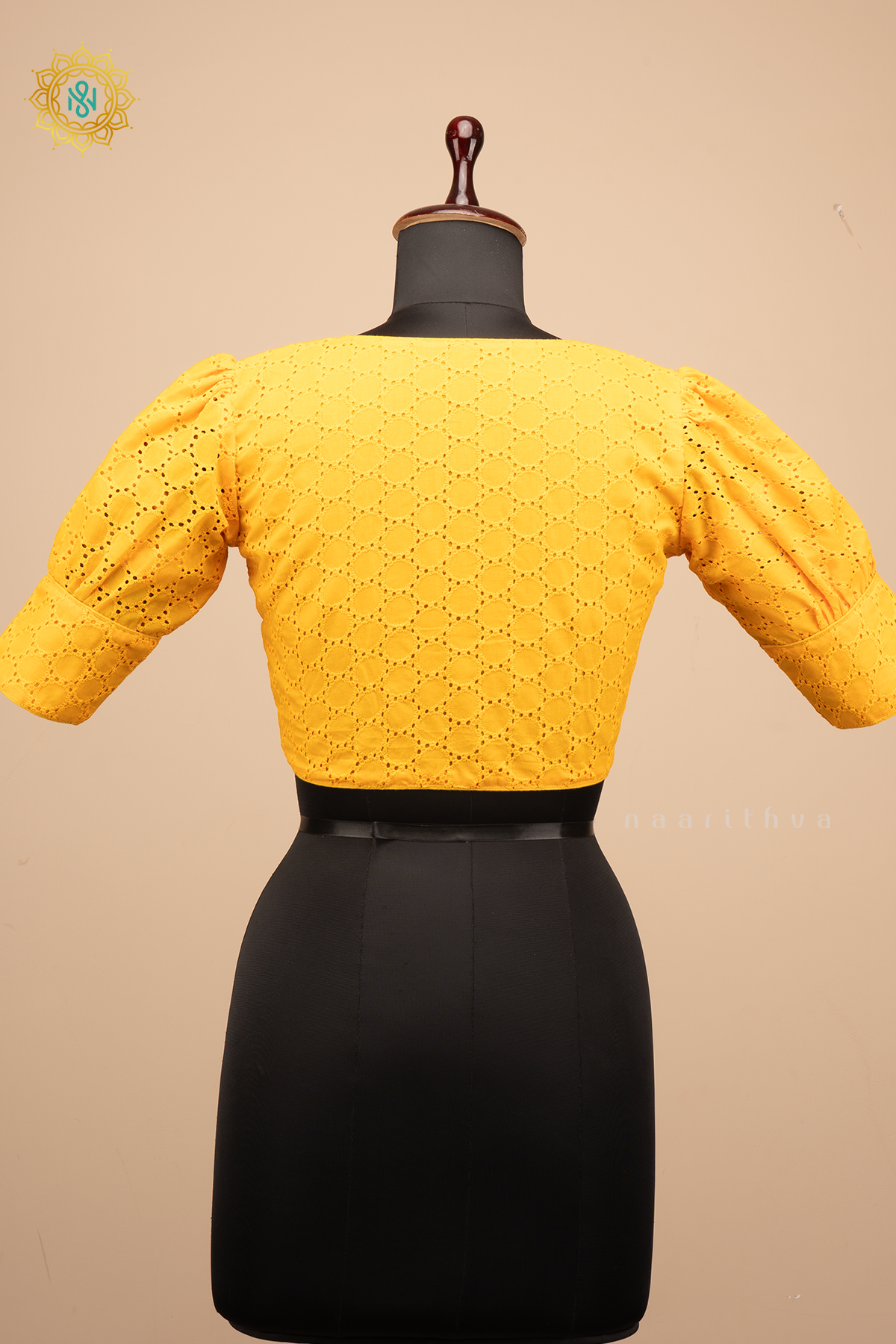 yellow - Cotton readymade blouse with hakoba work and puff sleeves