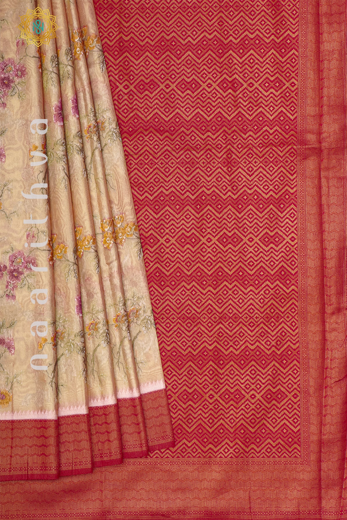 LIGHT PINK WITH RED - SEMI TISSUE SILK