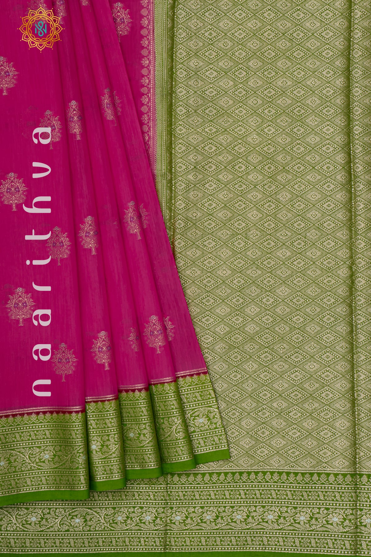 PINK WITH GREEN - JUTE COTTON