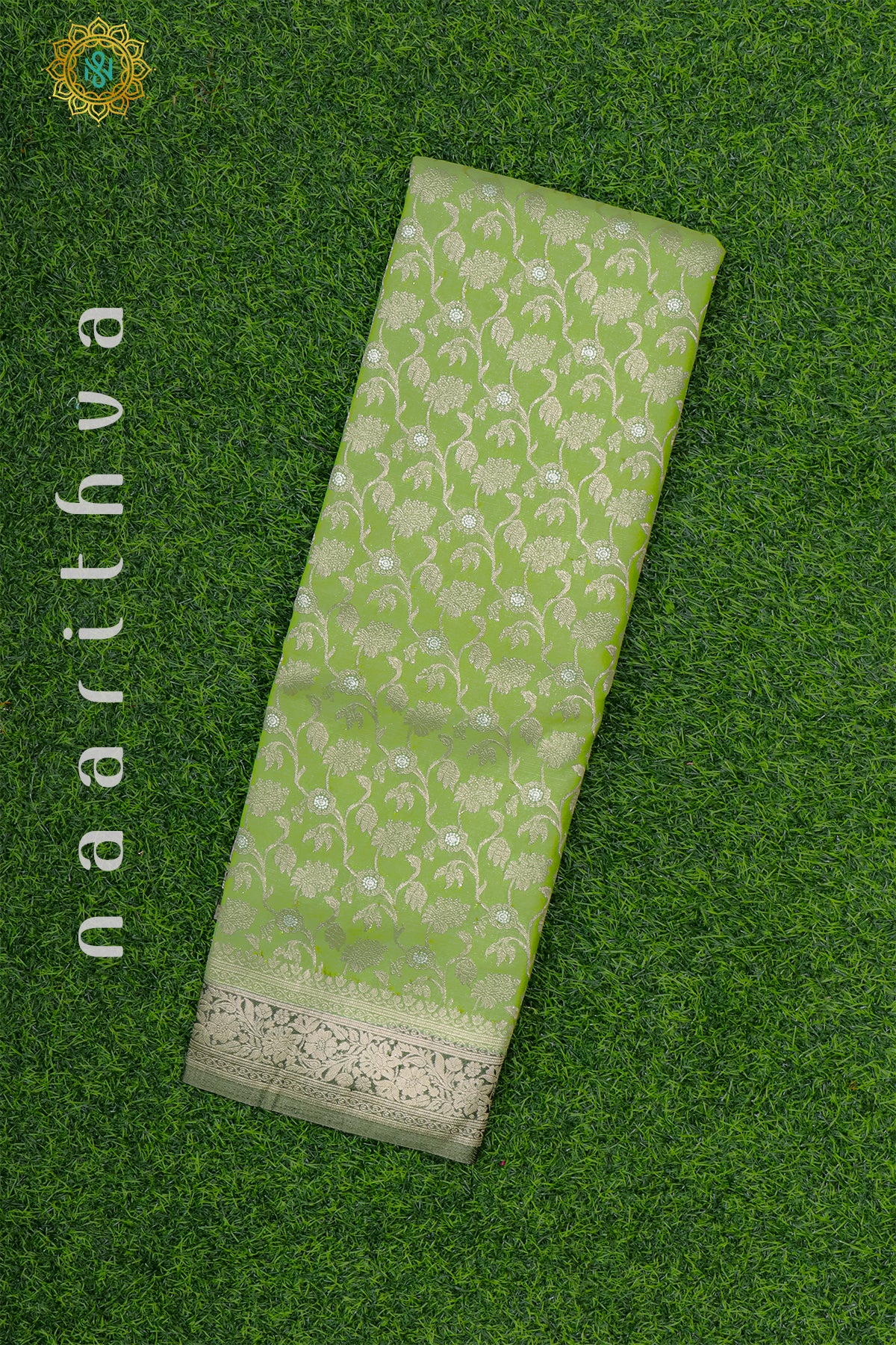 LIGHT GREEN WITH BOTTLE GREEN - SEMI TISSUE GEORGETTE