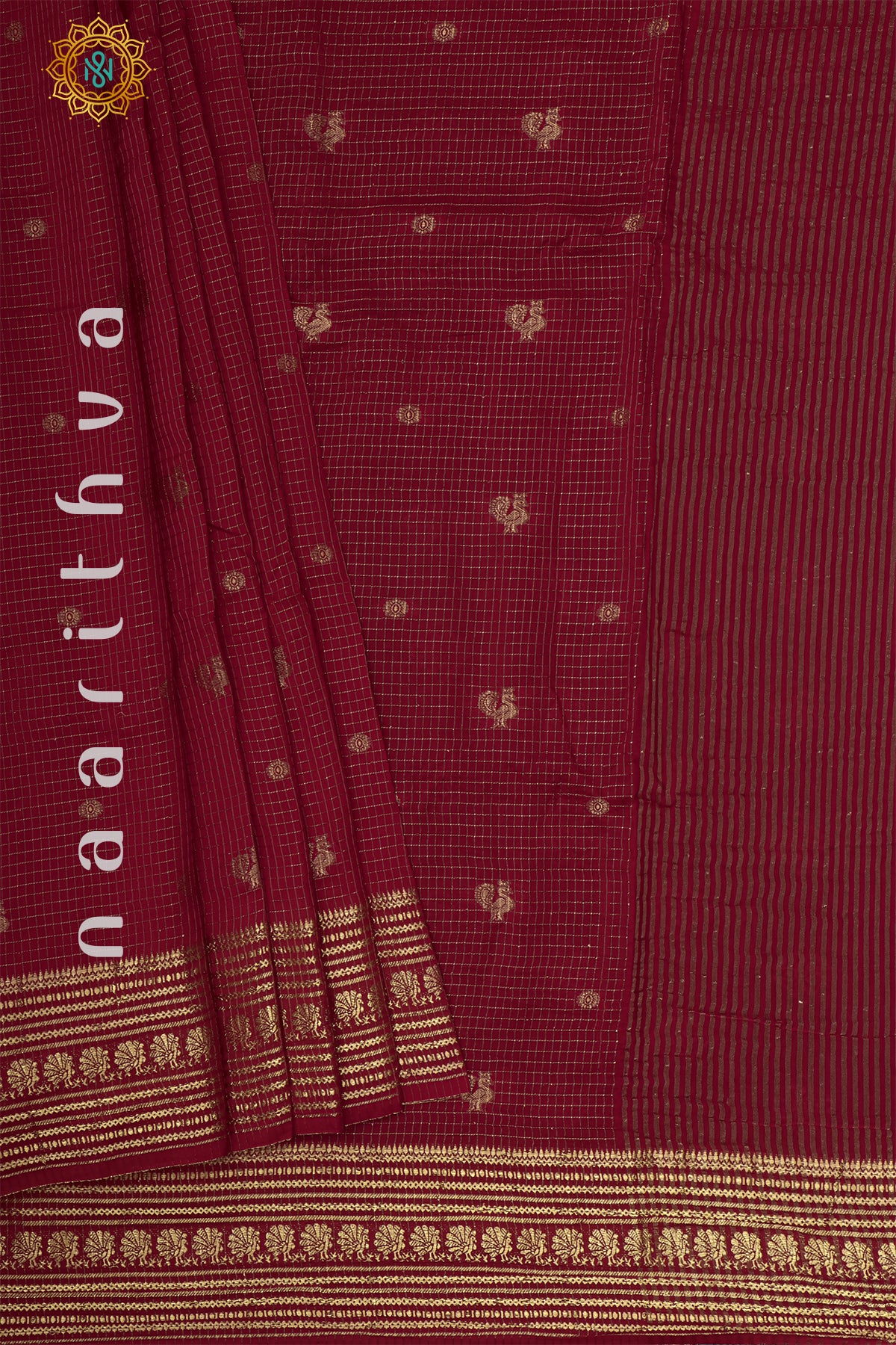 RED WITH BOTTLE GREEN - DOLA SILK