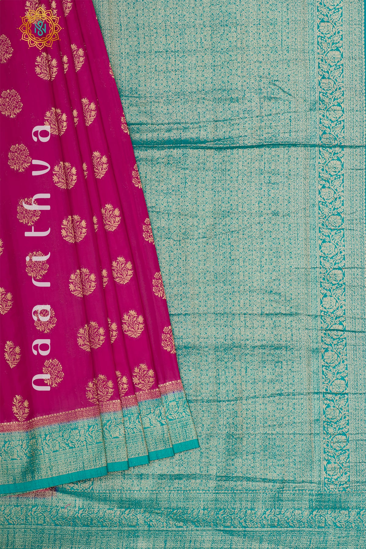 RANI PINK WITH AQUA BLUE - SEMI CREPE GEORGETTE