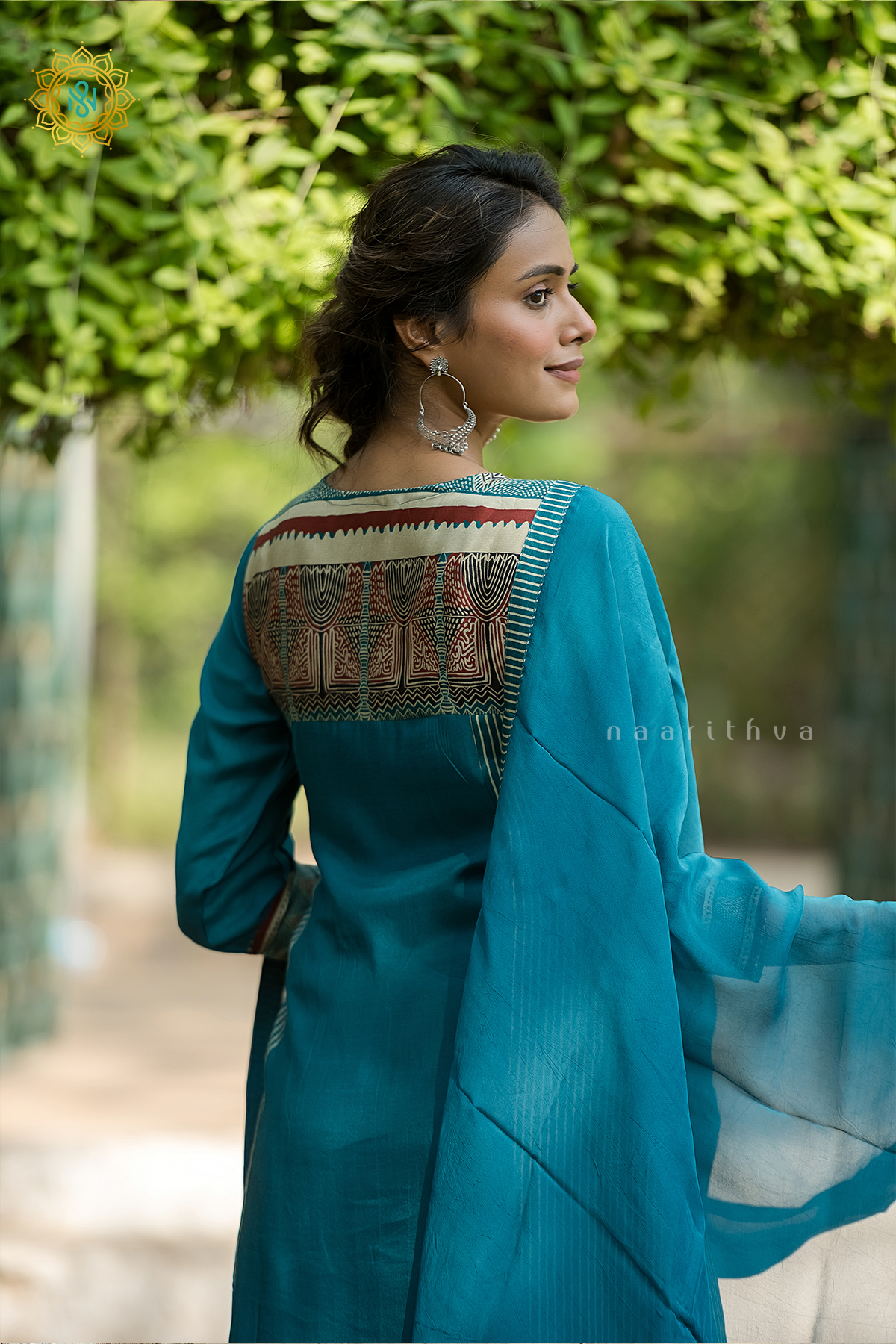 TEAL BLUE - CREPE 3PC SALWAR SUIT WITH TOP, BOTTOM & DUPATTA