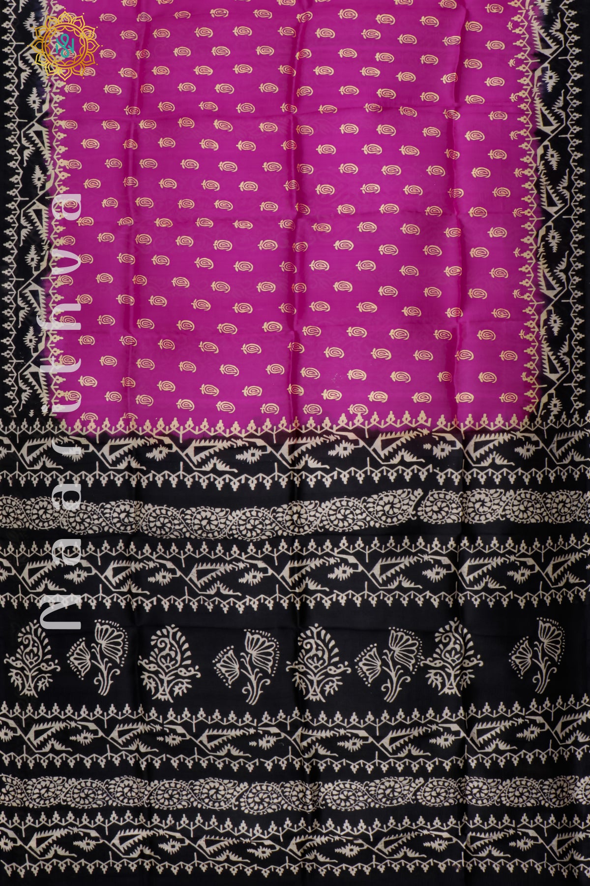 PINK WITH BLACK - PURE MULBERRY SILK WITH BLOCK PRINT