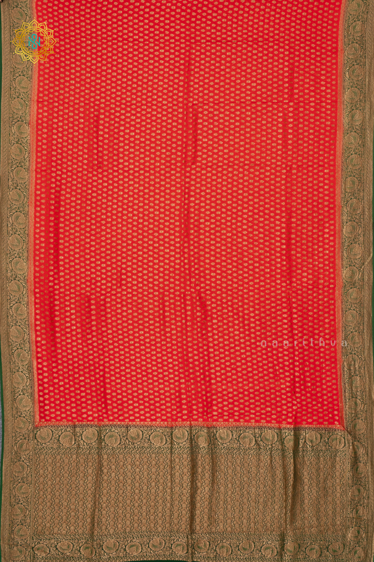 RED WITH GREEN -  SEMI GEORGETTE