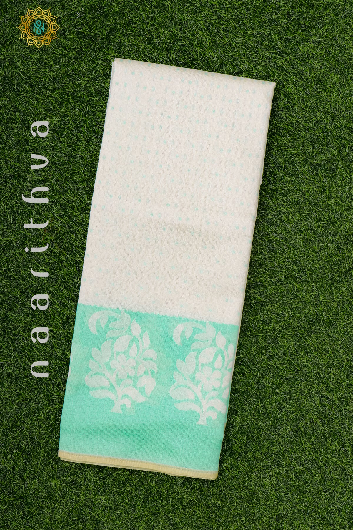 WHITE WITH AQUA GREEN - KOTA COTTON