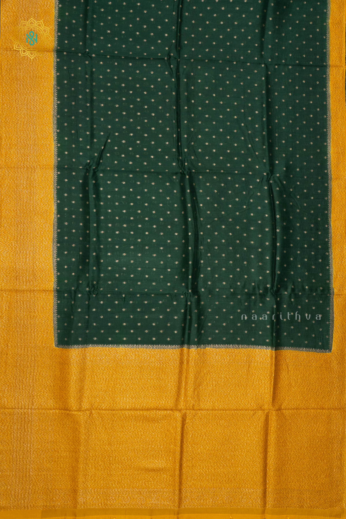 BOTTLE GREEN WITH YELLOW - SEMI BANRASI RAW SILK