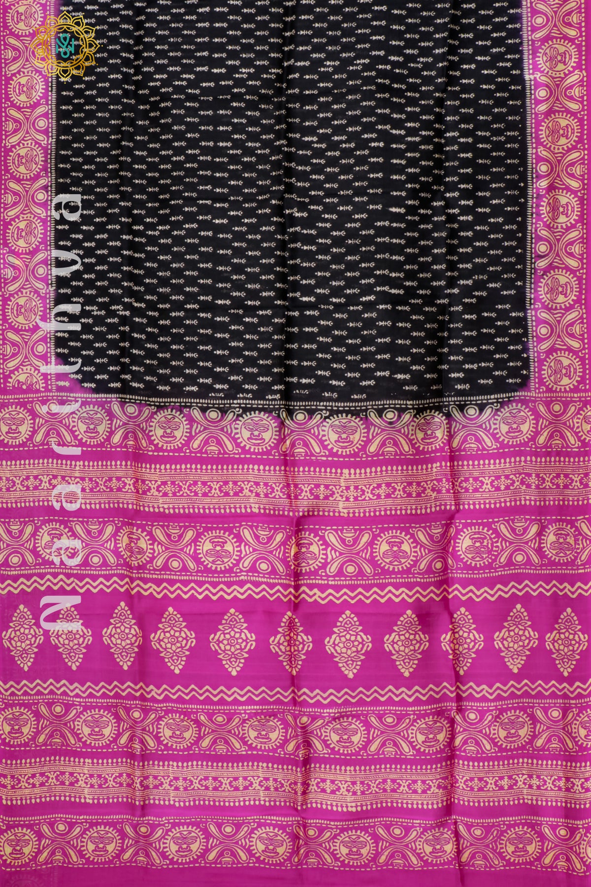 BLACK WITH PINK - PURE MULBERRY SILK WITH BLOCK PRINT