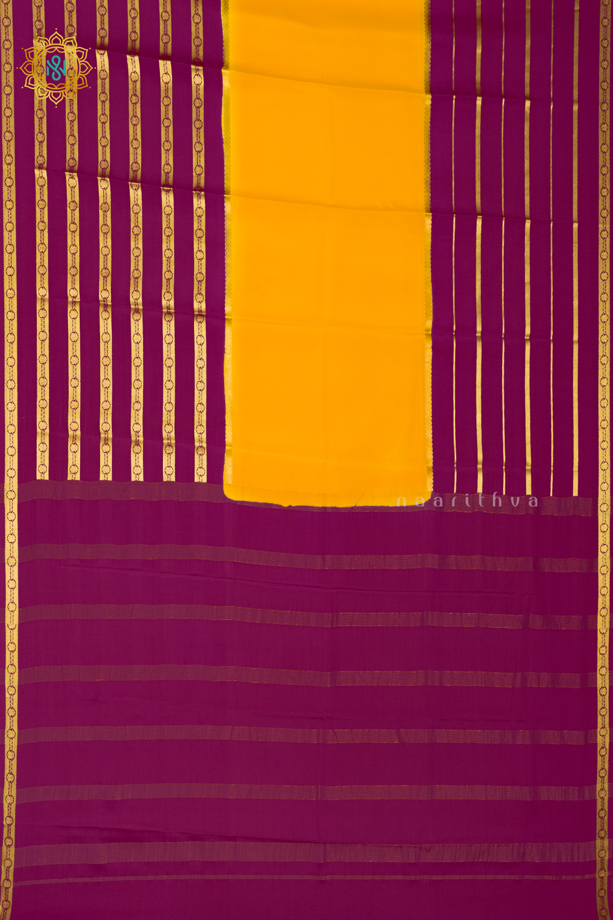 YELLOW WITH PINK - PURE MYSORE CREPE SILK