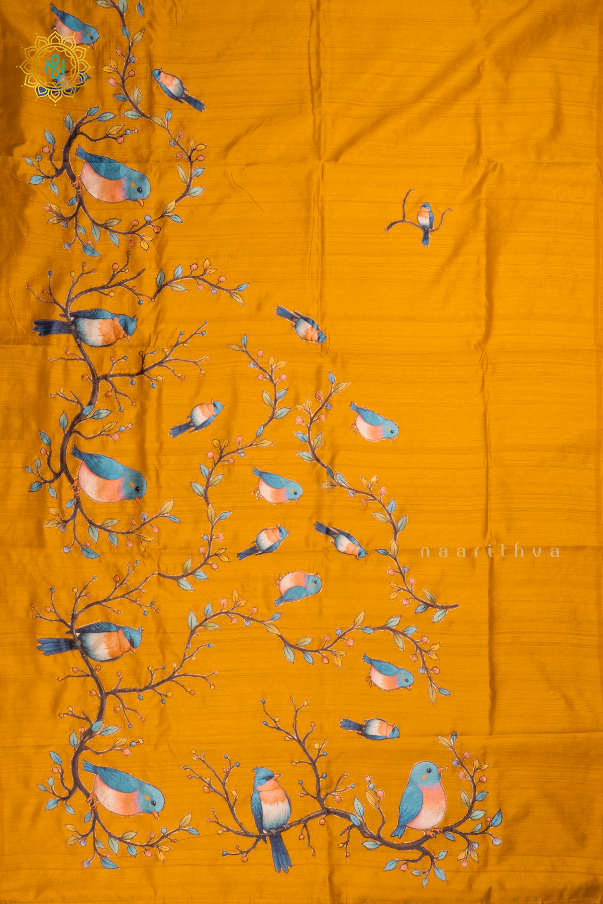 YELLOW - SEMI TUSSAR SILK SAREE WITH APPLIQUE WORK AND DUAL BLOUSE