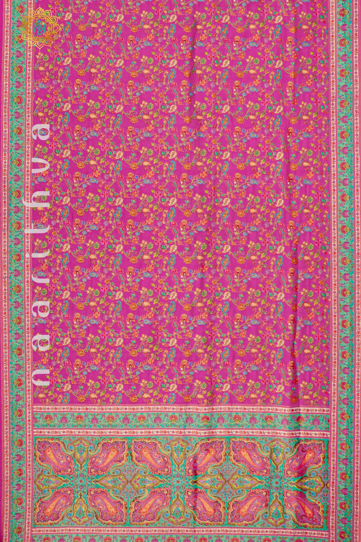 PINK WITH AQUA GREEN - DOLA SILK