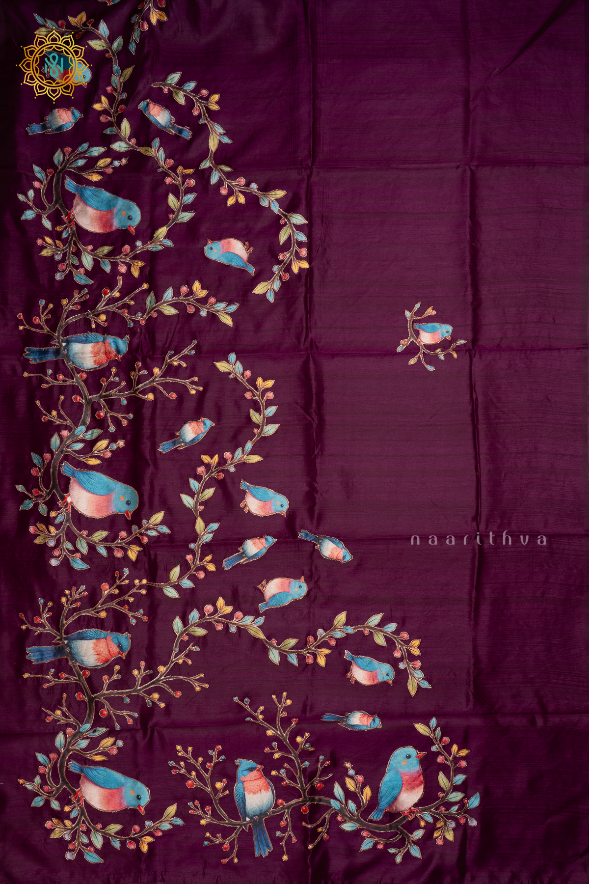 WINE - SEMI TUSSAR SILK SAREE WITH APPLIQUE WORK AND DUAL BLOUSE