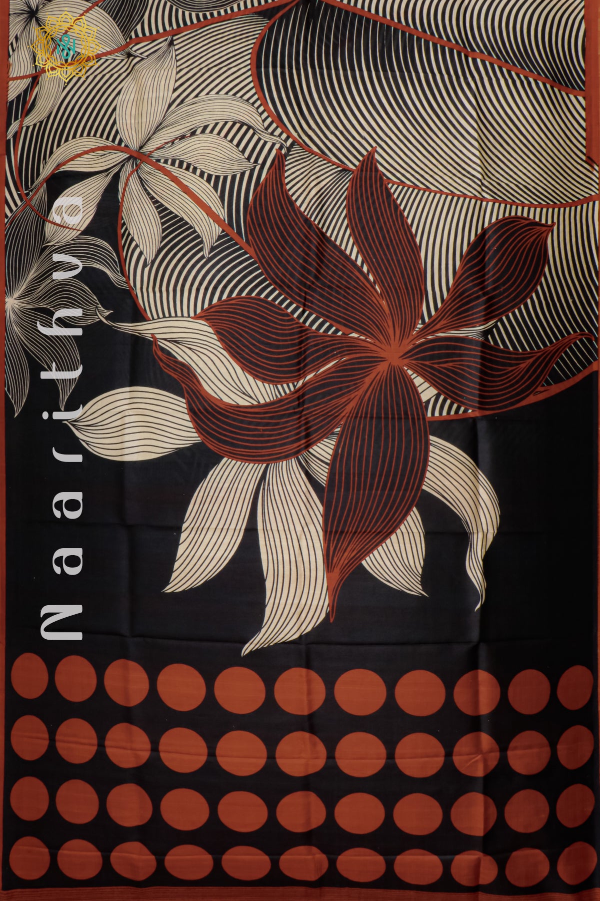 BLACK WITH RUST ORANGE - PURE MULBERRY SILK WITH DIGITAL PRINT