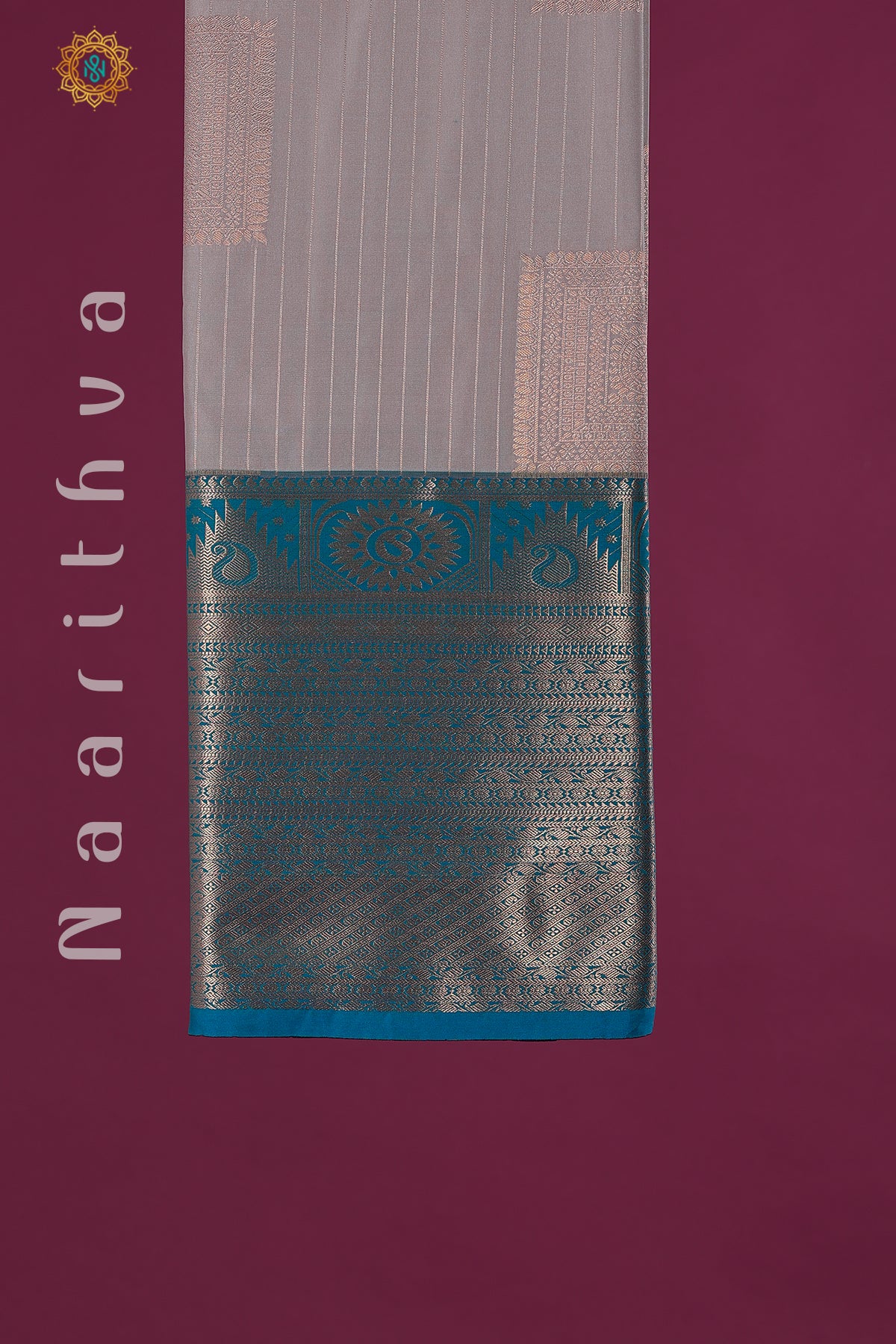 DARK GREY WITH BLUE - SEMI KANCHI WITH CONTRAST BORDER