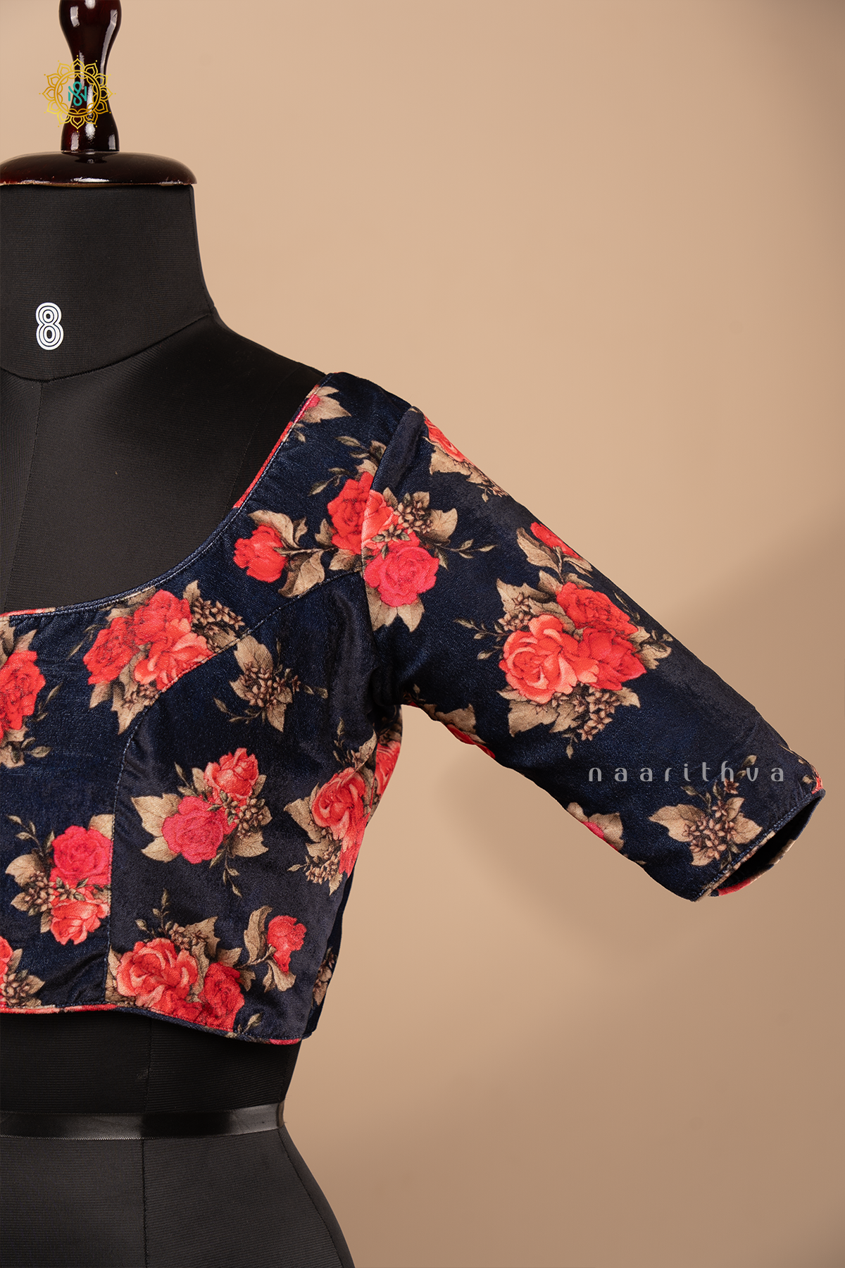 NAVY BLUE - VELVET READYMADE BLOUSE DIGITAL PRINTS