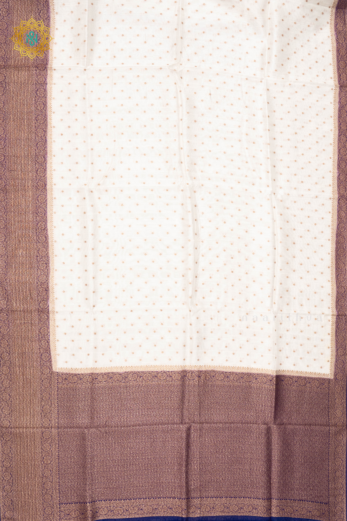 WHITE WITH PURPLE - SEMI BANRASI RAW SILK