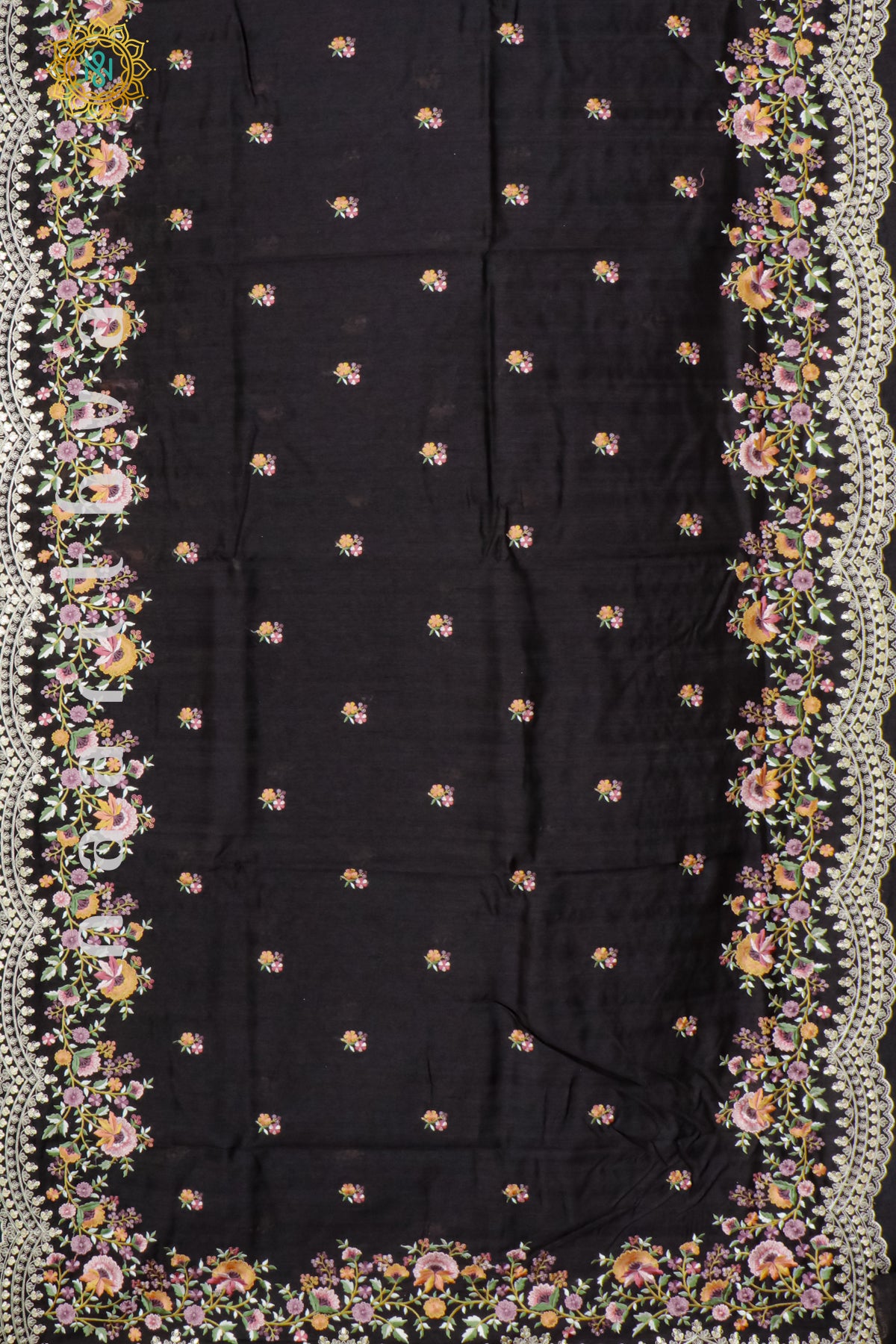 BLACK - SEMI TUSSAR SILK WITH EMBROIDER