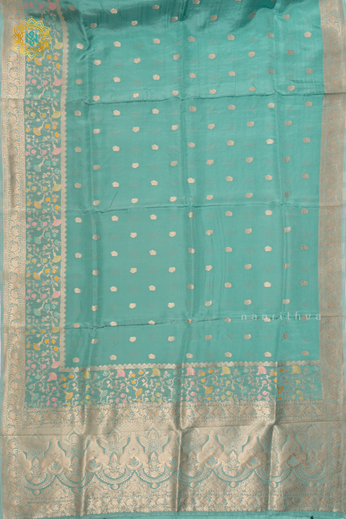 AQUA GREEN WITH BOTTLE GREEN - SATIN CREPE