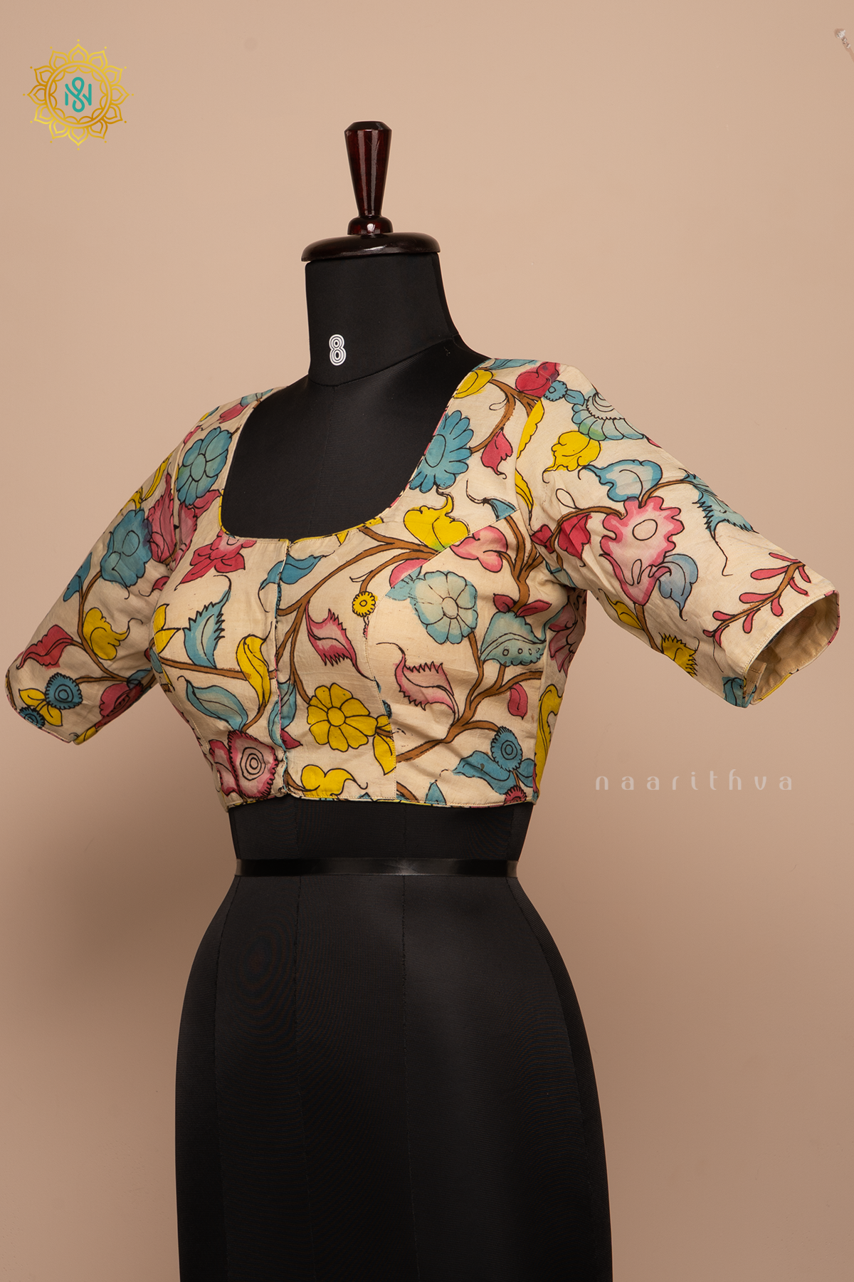 Off White - Pure Silk Hand painted Pen kalamkari readymade blouse