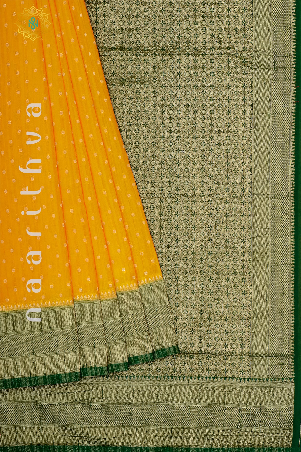 YELLOW WITH GREEN - SEMI CREPE GEORGETTE