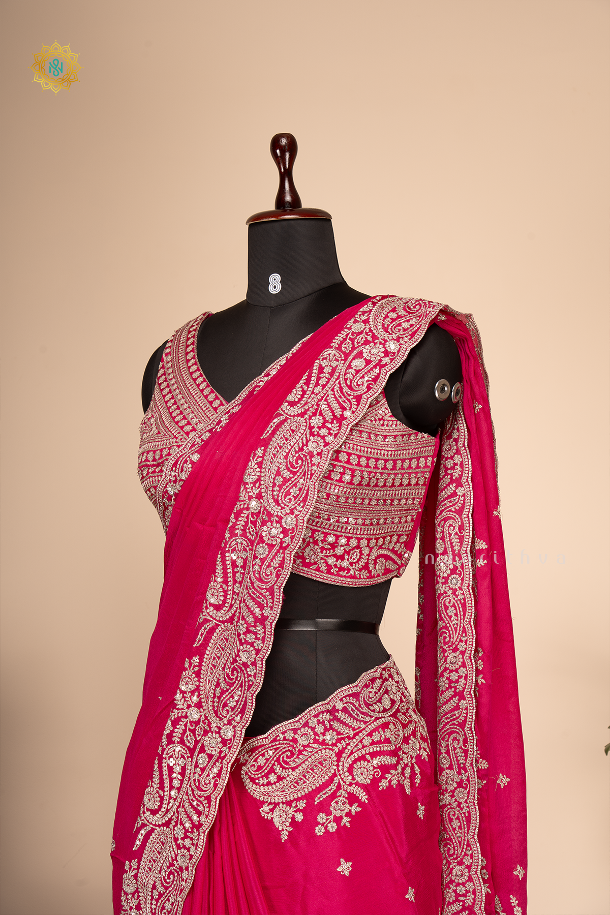 RANI PINK - CREPE PARTY WEAR SAREE WITH READYMADE BLOUSE