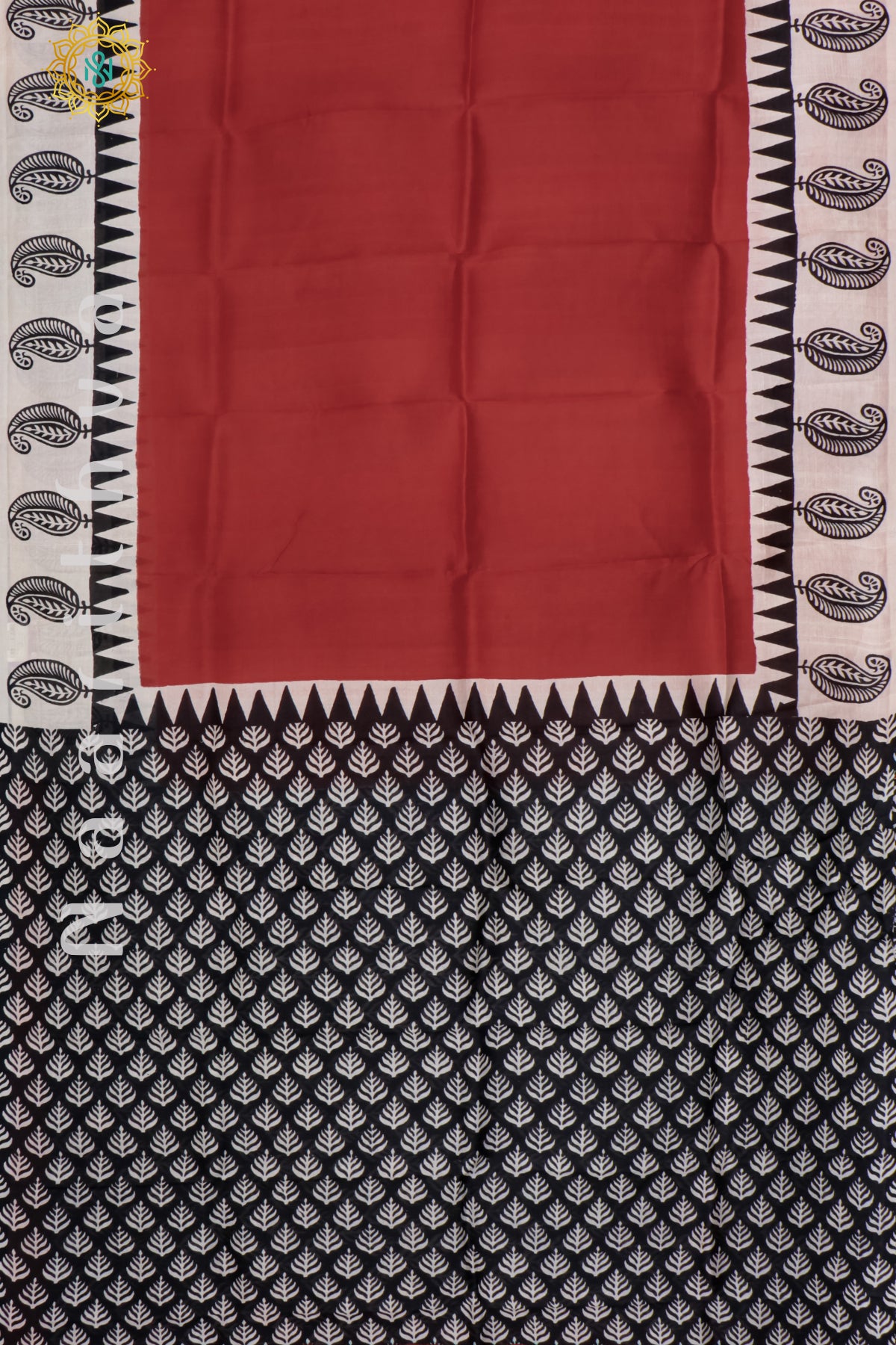 RED WITH BLACK & WHITE - PURE MULBERRY SILK WITH BLOCK PRINT