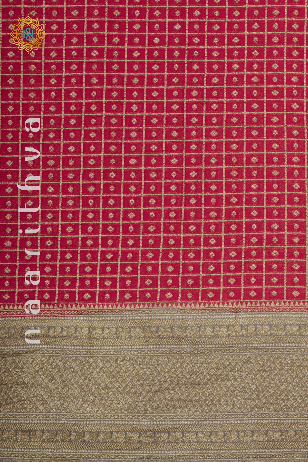 RED WITH GREY - PURE HANDLOOM KHADDI GEORGETTE BANARAS