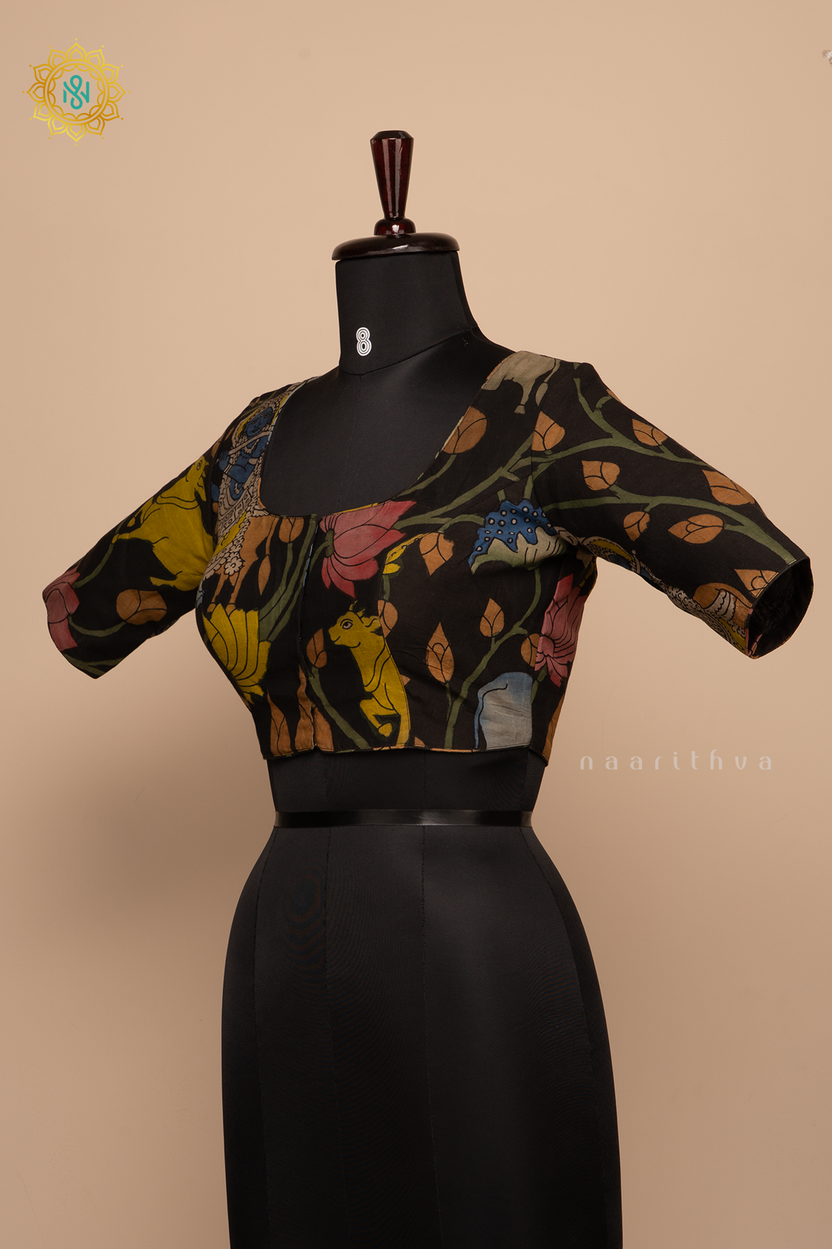 Black - Pure Silk Hand painted Pen kalamkari readymade blouse