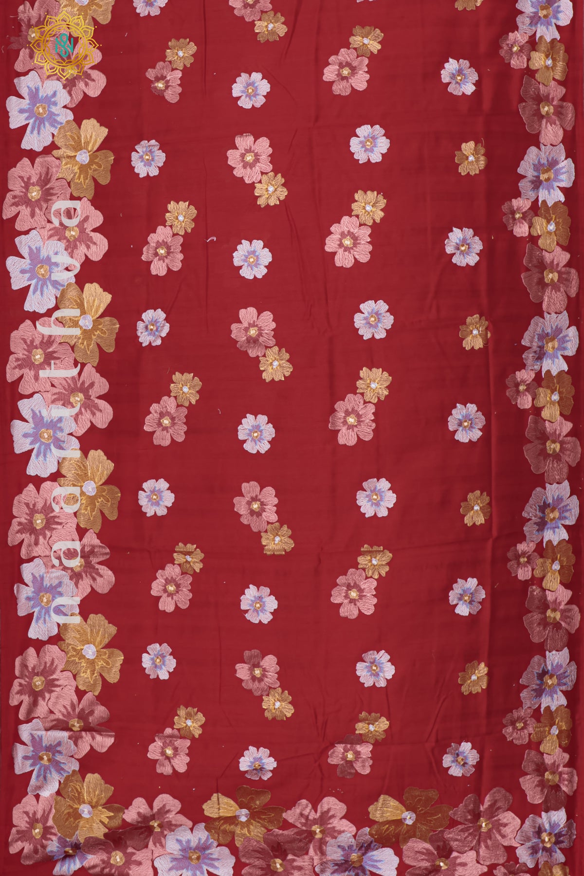 RED - SEMI TUSSAR SILK WITH EMBROIDER