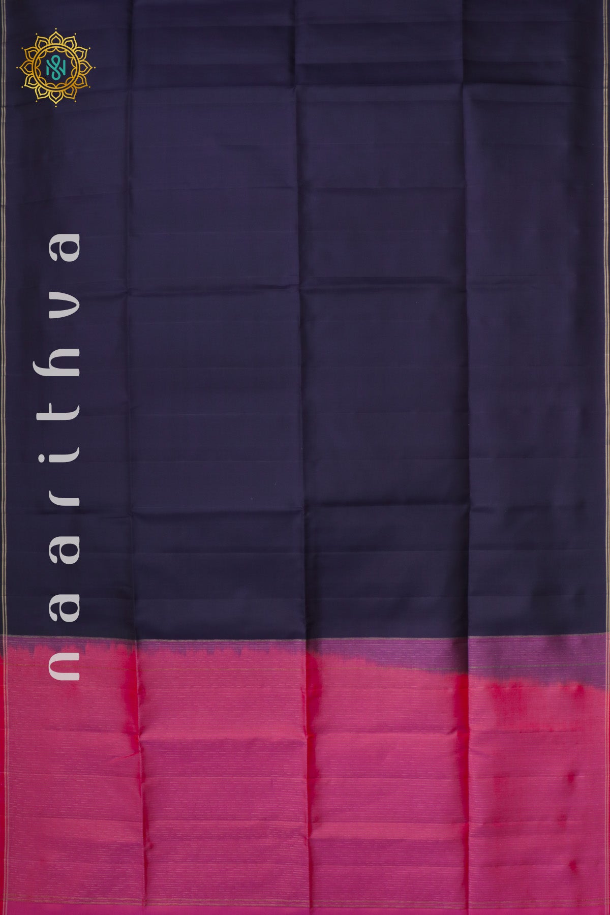 NAVY BLUE WITH ORANGEISH PINK - PURE KANJIVARAM SOFT SILK