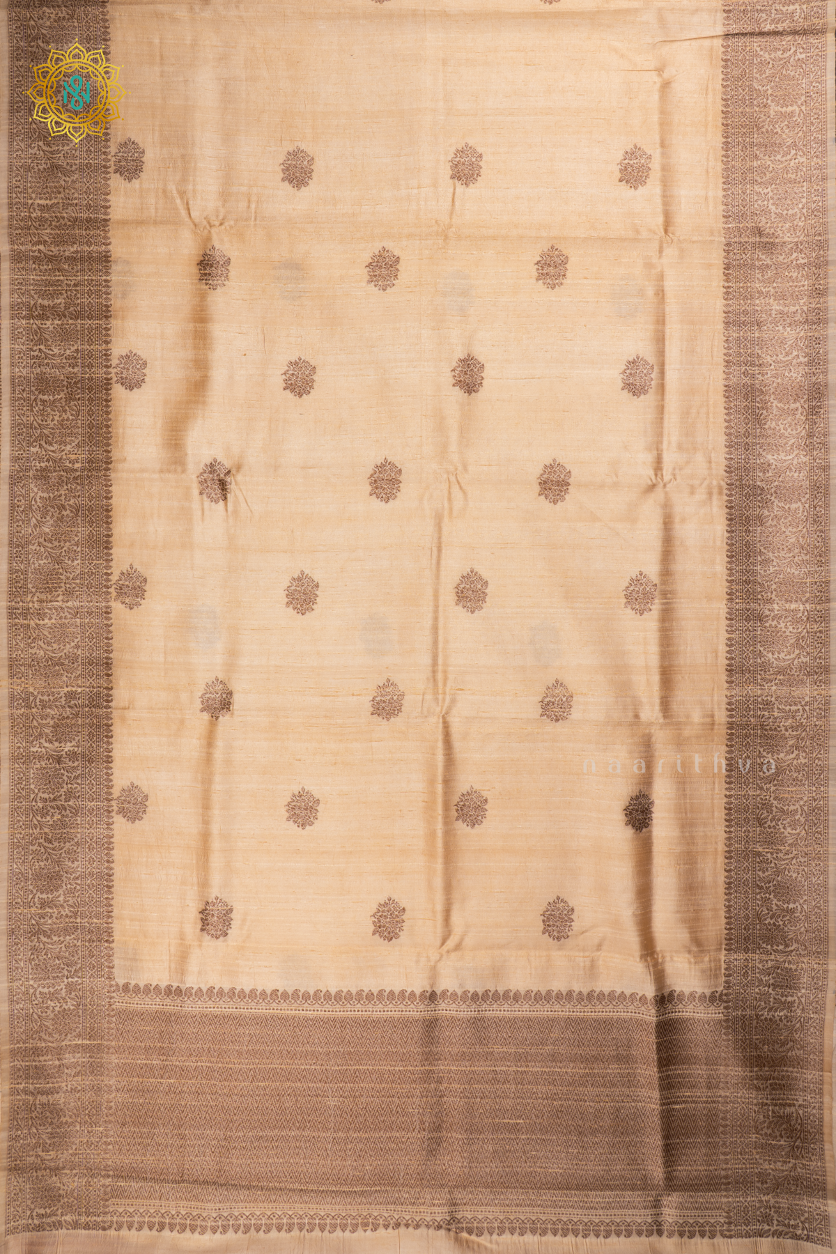 Off White with Pink Pure Banarasi Raw Silk Saree With Allover Zari Buttas And Zari Border
