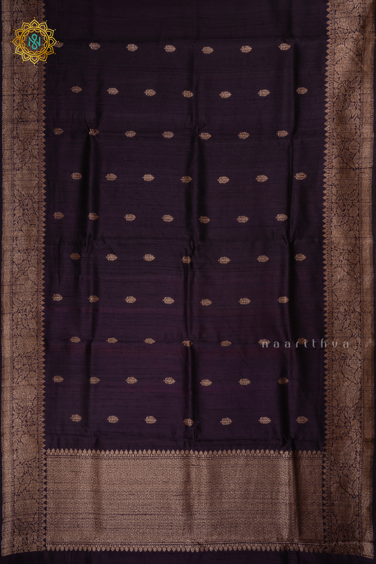 DEEP PURPLE - PURE BANARASI RAW SILK SAREE WITH ALLOVER ZARI WOVEN BUTTAS AND  BORDER