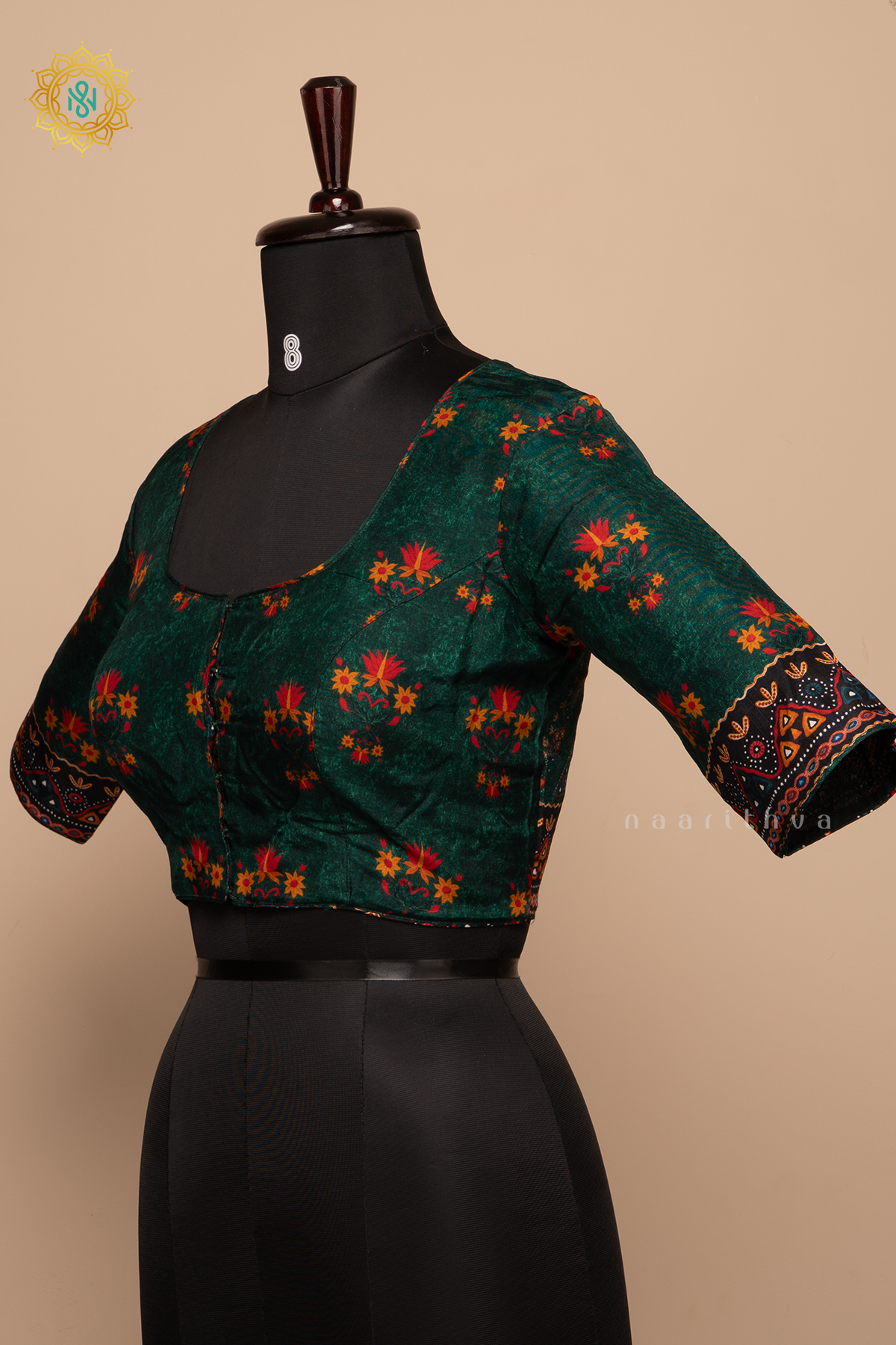 Green - Dola Silk Readymade Blouse Allover Prints On the Body