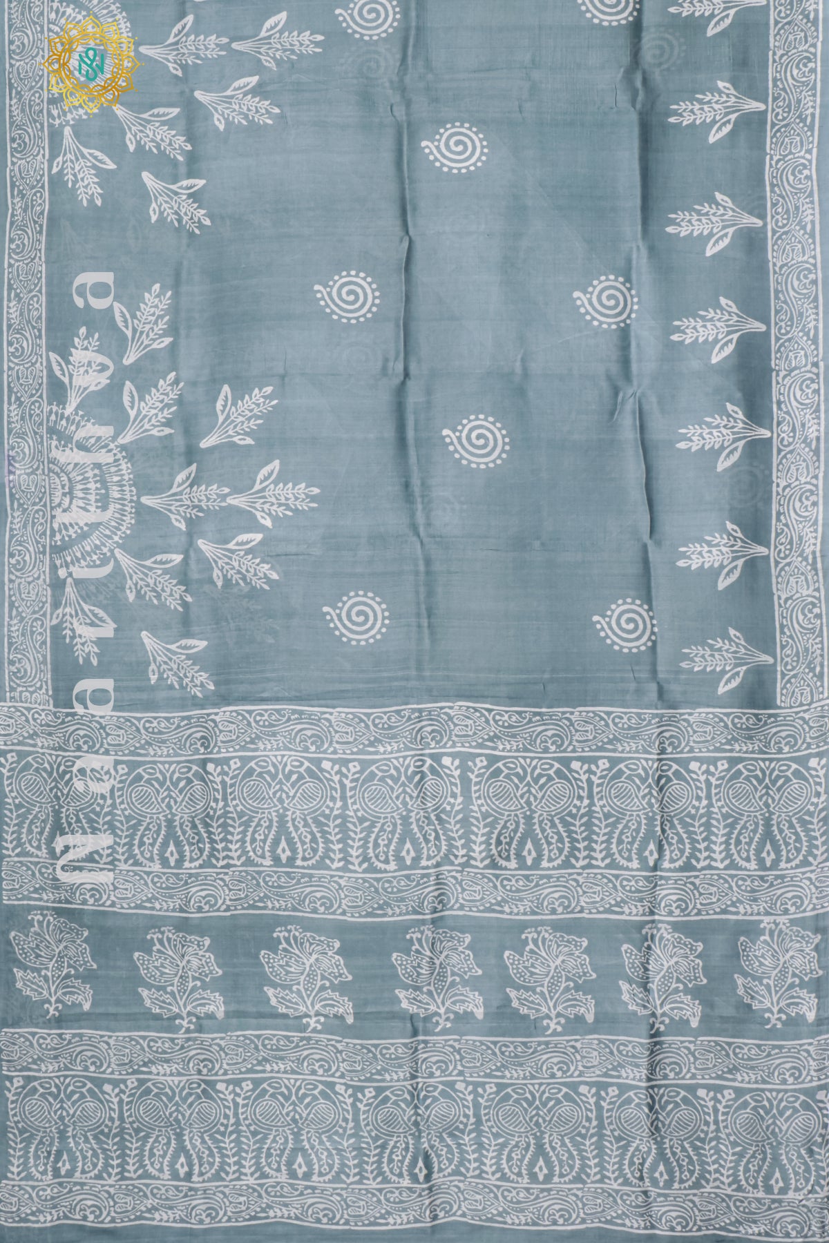 GREY - PURE MULBERRY SILK WITH BLOCK PRINT