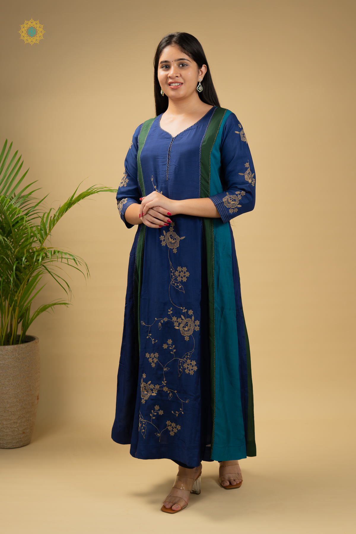 GREEN WITH BLUE - 3PC DOLA SILK SALWAR SUITS WITH TOP, BOTTOM & DUPATTA
