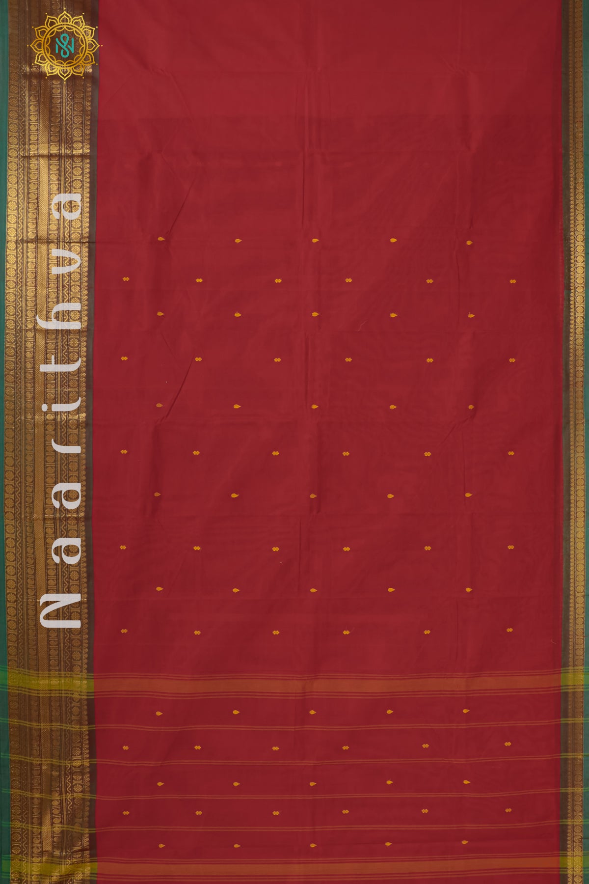 RED WITH GREEN - CHETTINAD COTTON