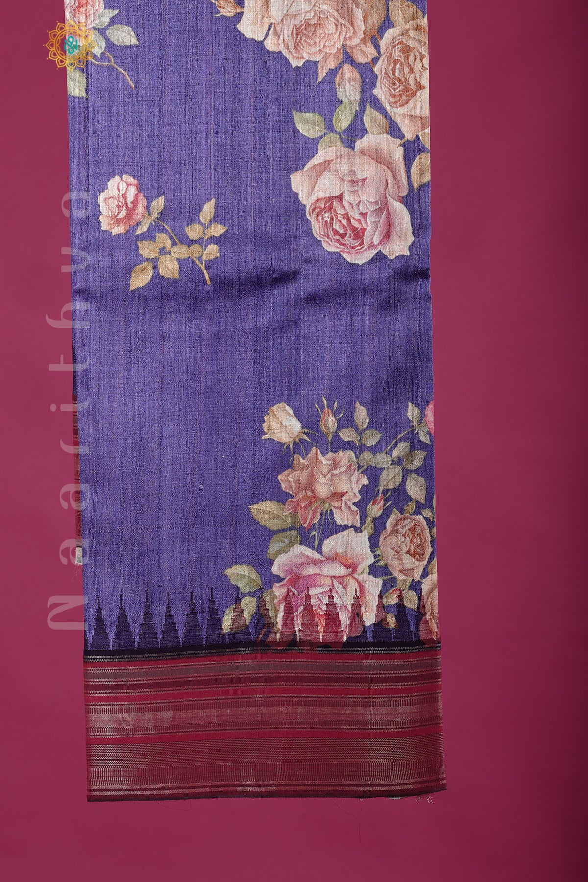 BLUE WITH MAROON - PURE TUSSAR SILK
