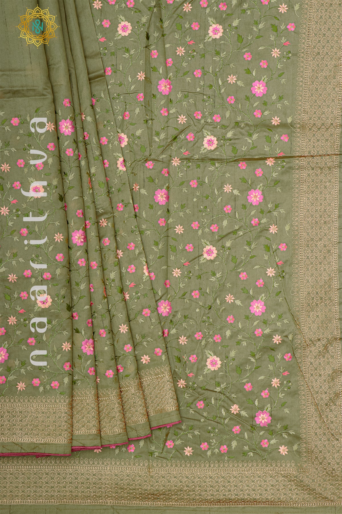 PISTA GREEN - SEMI TUSSAR SILK WITH EMBROIDERY