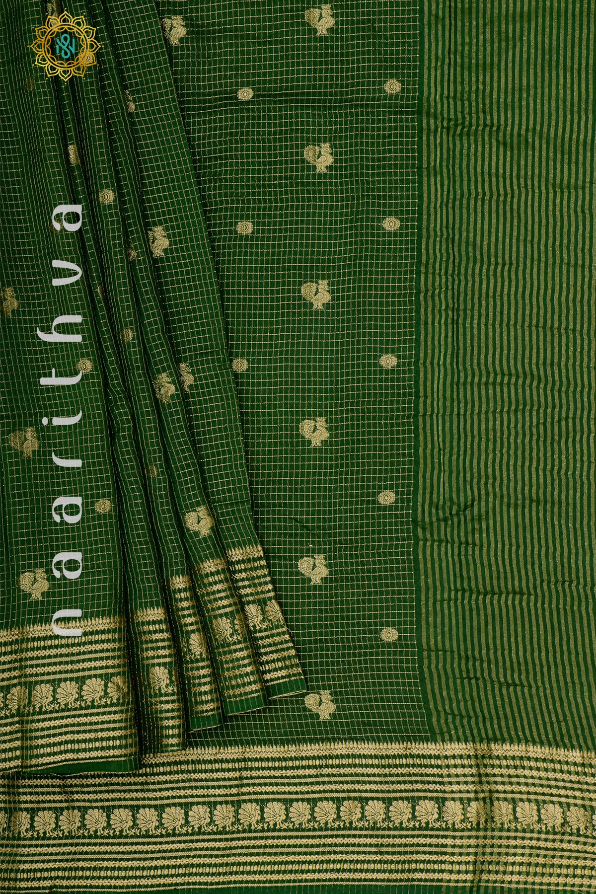 BOTTLE GREEN WITH LIGHT GREEN - DOLA SILK