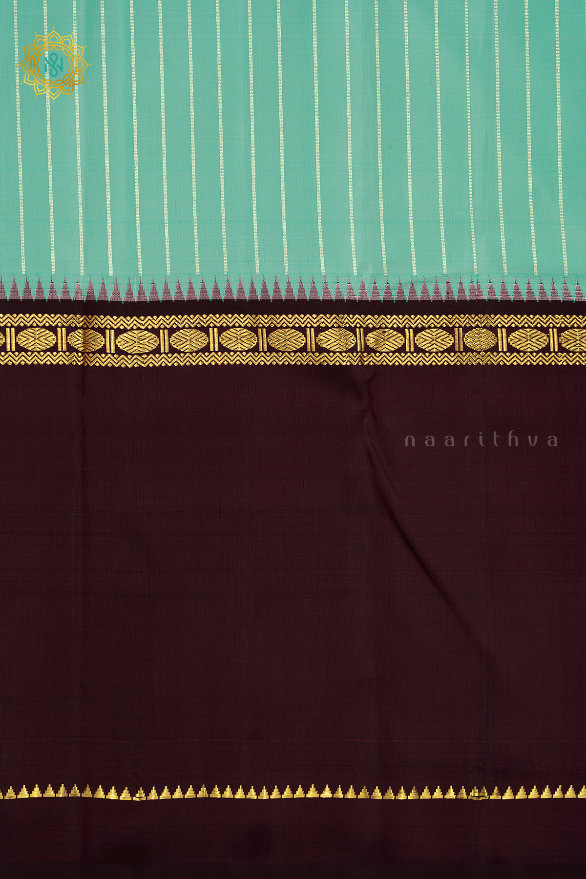 AQUA GREEN WITH BOTTLE GREEN & MAROON - PURE KANJIVARAM SILK